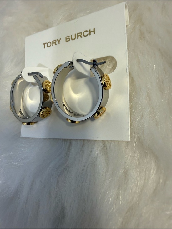 Tory Burch Jewelry - Tory Burch Two-Tone Logo Accent Hoop Earrings